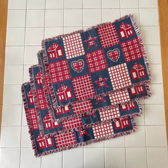 Table Runner and Four Matching Placemats Red White and Blue Farmhouse Americana - Picture 7 of 14
